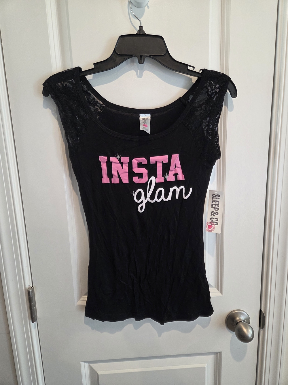 NWT 'Insta Glam' Black Lace Sleeve Women's Top